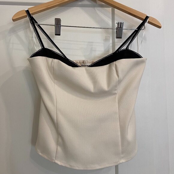 Reformation Melanie Top in Ivory/Black, Like New - Picture 3 of 10